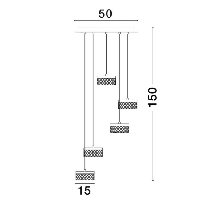 LUCES MINEROS LE44582 gold hanging lamp, 5 lamps, LED 32W, 3000K