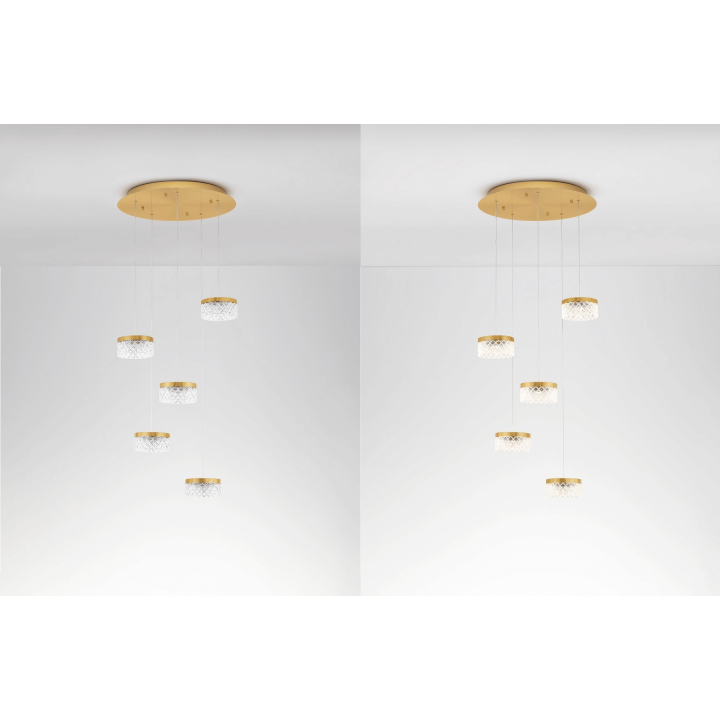 LUCES MINEROS LE44582 gold hanging lamp, 5 lamps, LED 32W, 3000K