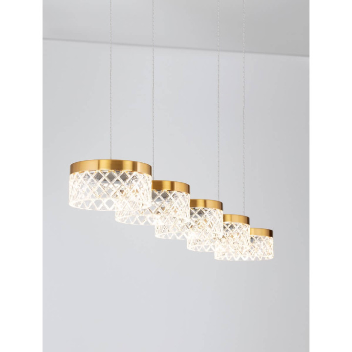 LUCES MINEROS LE44583 lampa wisząca 5 kloszowa złota LED 32W, 3000K