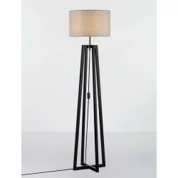 LUCES TUMAN LE44364 lampa podłogowa drewno/tkanina, czarny/szary, E27