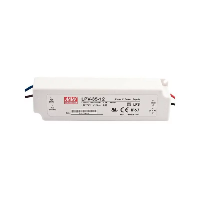 POWER SUPPLY Mean Well 35W 3A LPV-35-12 12V DC Waterproof IP67