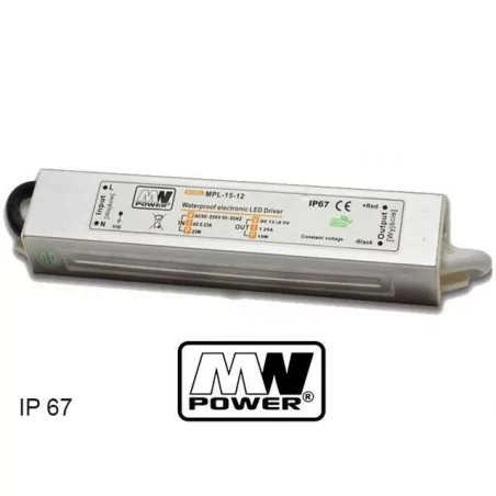 Zasilacz LED MW Power MPL-15-12 18W 1,25A 12V DC WODOODPORNY Zasilacz LED MW Power MPL-15-12 18W 1,25A 12V DC WODOODPORNY