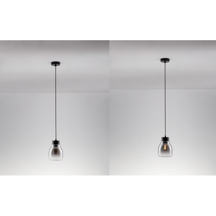 LUCES MOCHE LE44340 lampa wisząca E27 czarna, szkło/metal, IP20