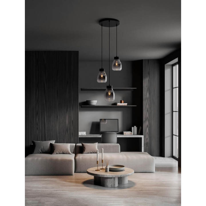 LUCES MOCHE LE44341 hanging lamp 3 x E27 black, glass/metal, IP20