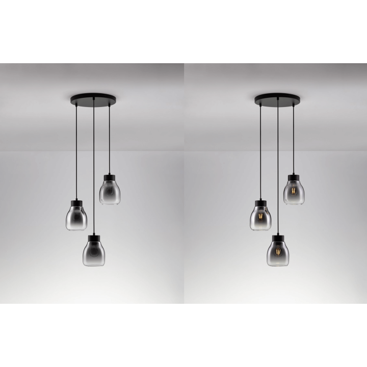 LUCES MOCHE LE44341 hanging lamp 3 x E27 black, glass/metal, IP20