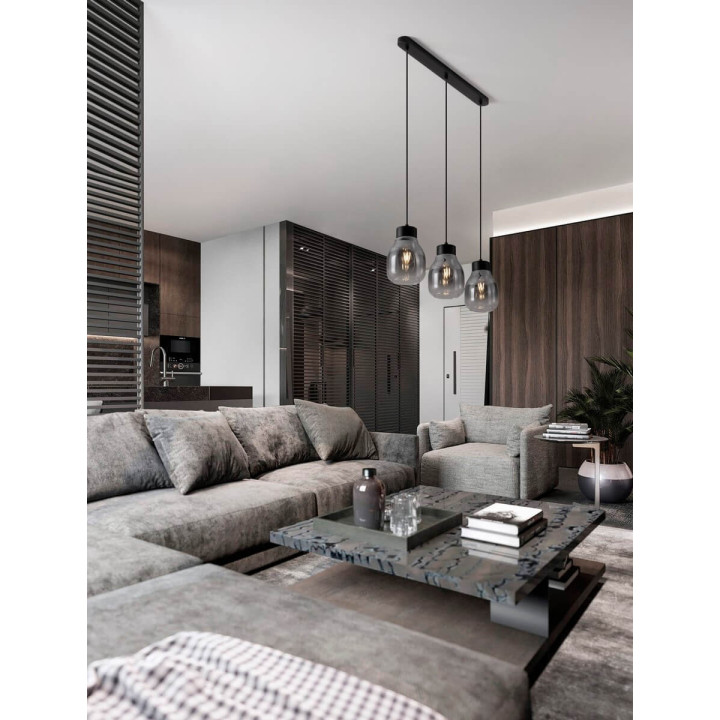 LUCES MOCHE LE44342 hanging lamp 3 x E27 black, glass/metal, IP20