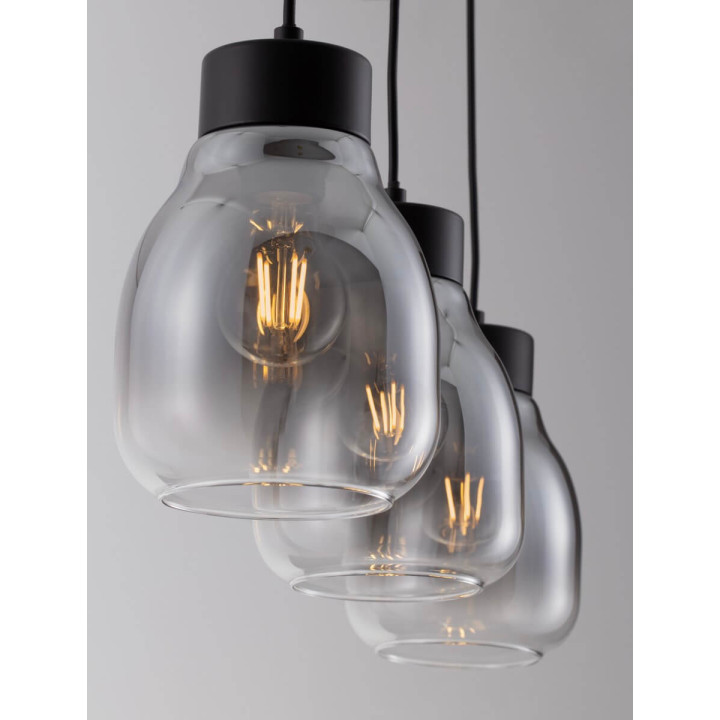 LUCES MOCHE LE44342 hanging lamp 3 x E27 black, glass/metal, IP20