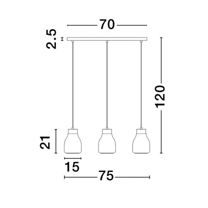 LUCES MOCHE LE44342 hanging lamp 3 x E27 black, glass/metal, IP20