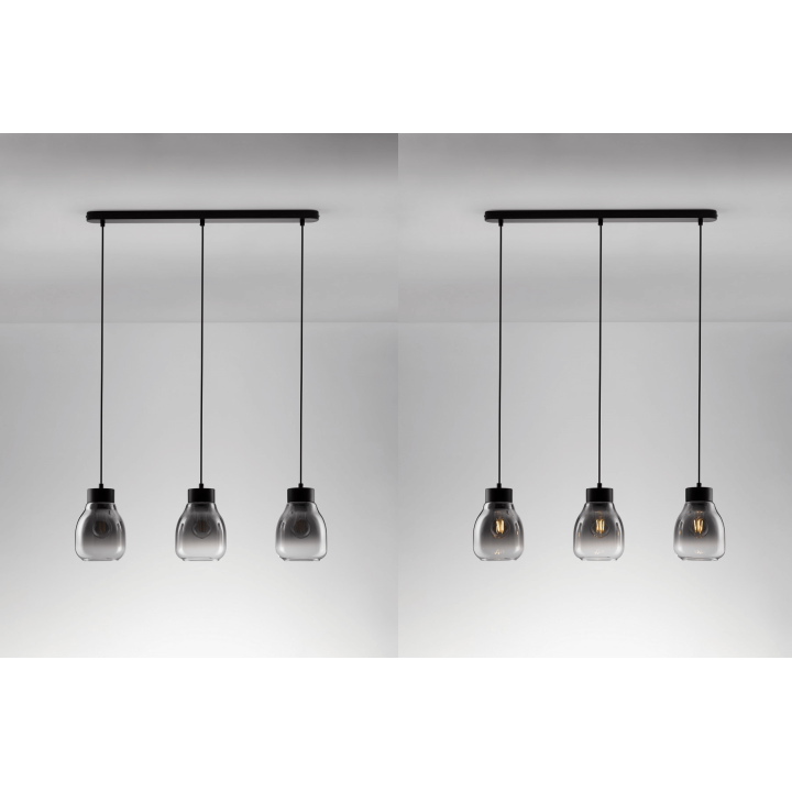LUCES MOCHE LE44342 hanging lamp 3 x E27 black, glass/metal, IP20