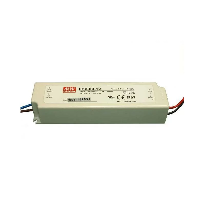 POWER SUPPLY Mean Well 60W LPV-60-12 12V DC Waterproof IP67  POWER LED