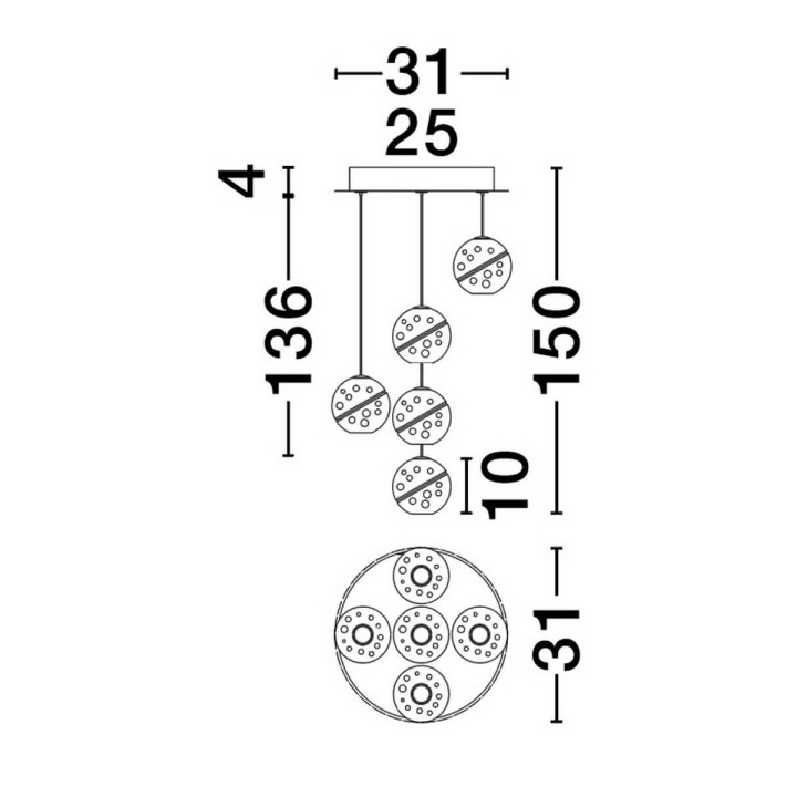 LUCES CUYO LE44212 złota lampa wisząca LED 16W 832lm 3000K metal/szkło