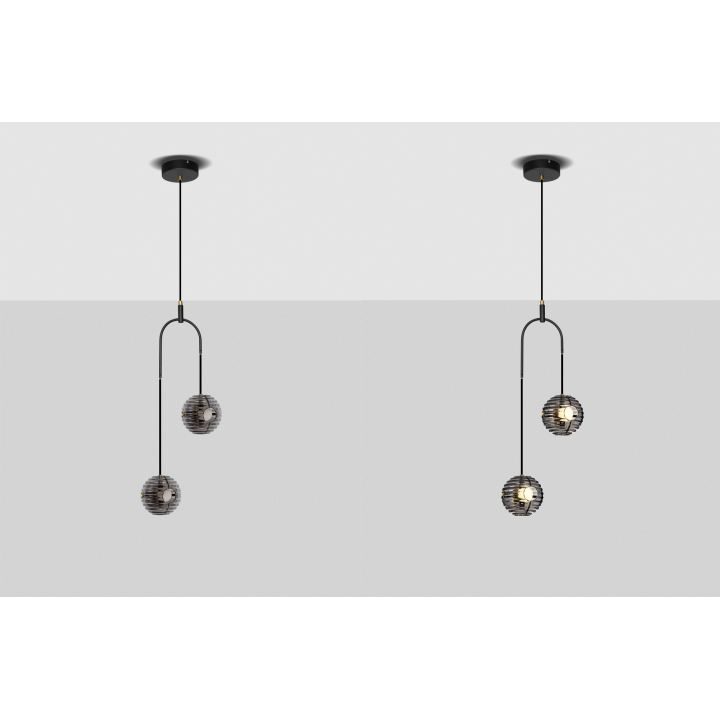 LUCES SECO LE44233 LED hanging lamp, black and gold, 2 lampshades, modern
