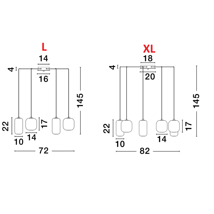 LUCES ANUCO LE44614/5 lampa wisząca LED, 2 rozmiary, metal/szkło