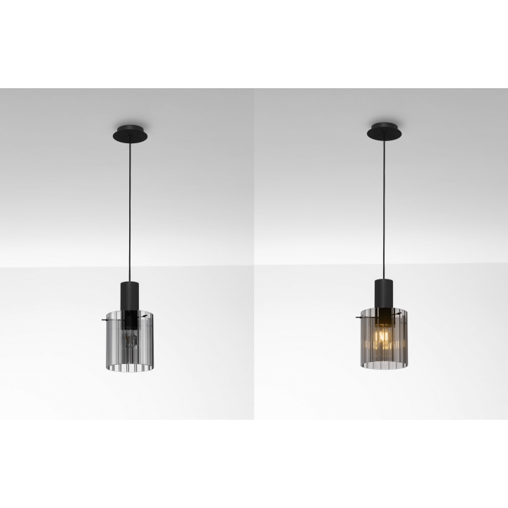 LUCES ORAN LE44243 hanging lamp E27, black steel/glass, modern