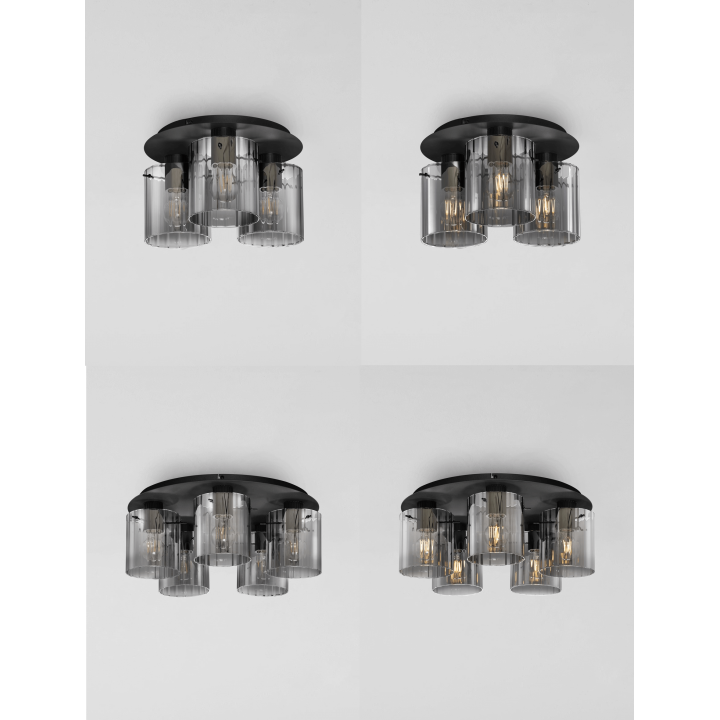 LUCES ORAN LE44246/7 lampa sufitowa czarna, stal/szkło E27, nowoczesna