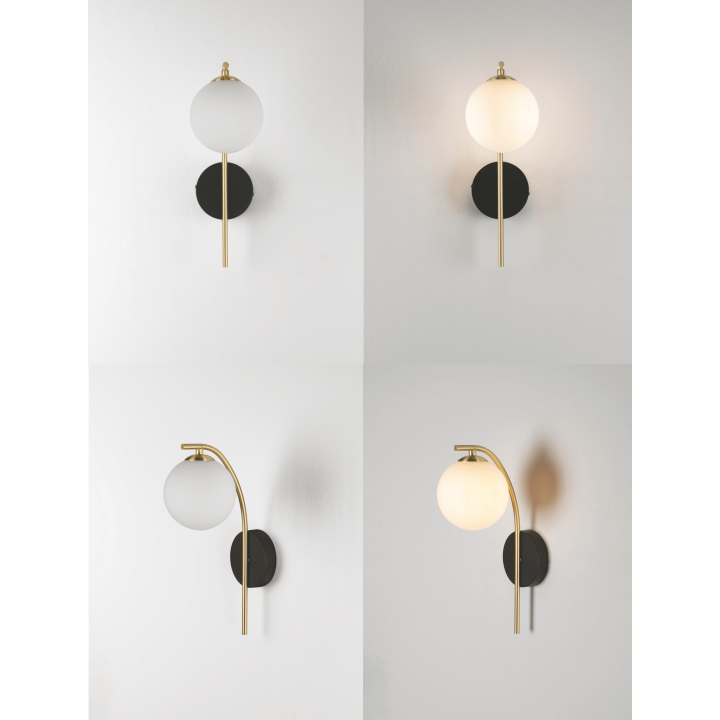 LUCES CHAO LE44270 elegancki kinkiet czarno-złoty, metal/szkło, IP20