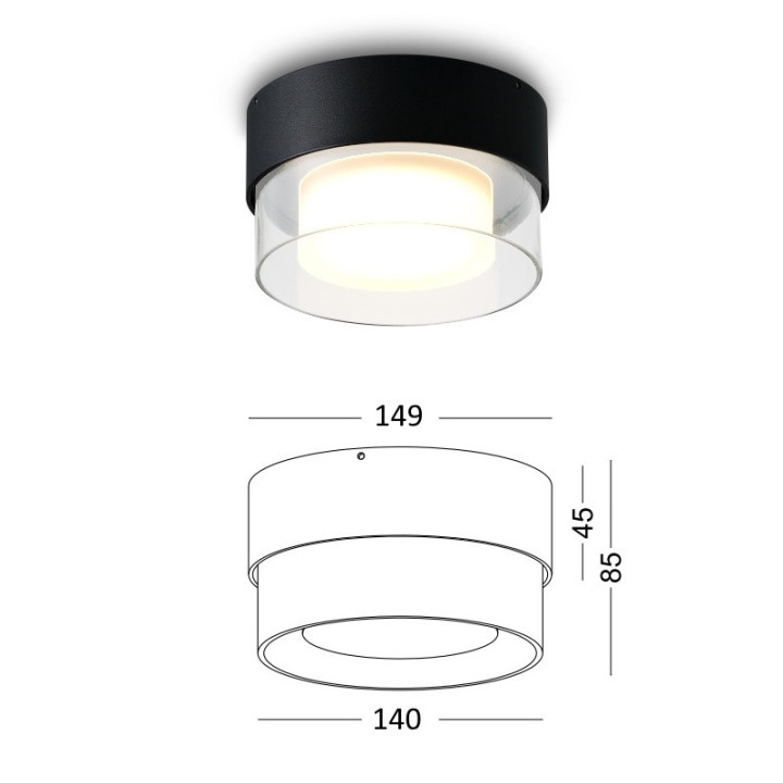 ELKIM SFERA/N 298 white, black surface-mounted lamp IP44 LED 10W 3000K