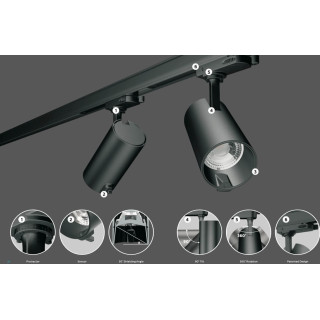 SLED Color GPT black, smart AI LED spotlight 30W 3-phase for shops