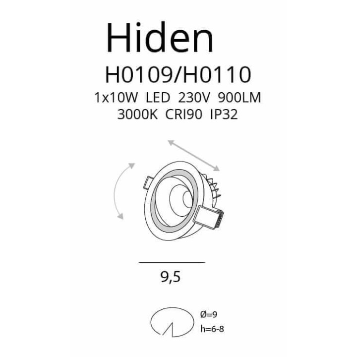 MAXLIGHT Hiden H0109/H0110 regulowana oprawa wpuszczana LED 10W, 3000K