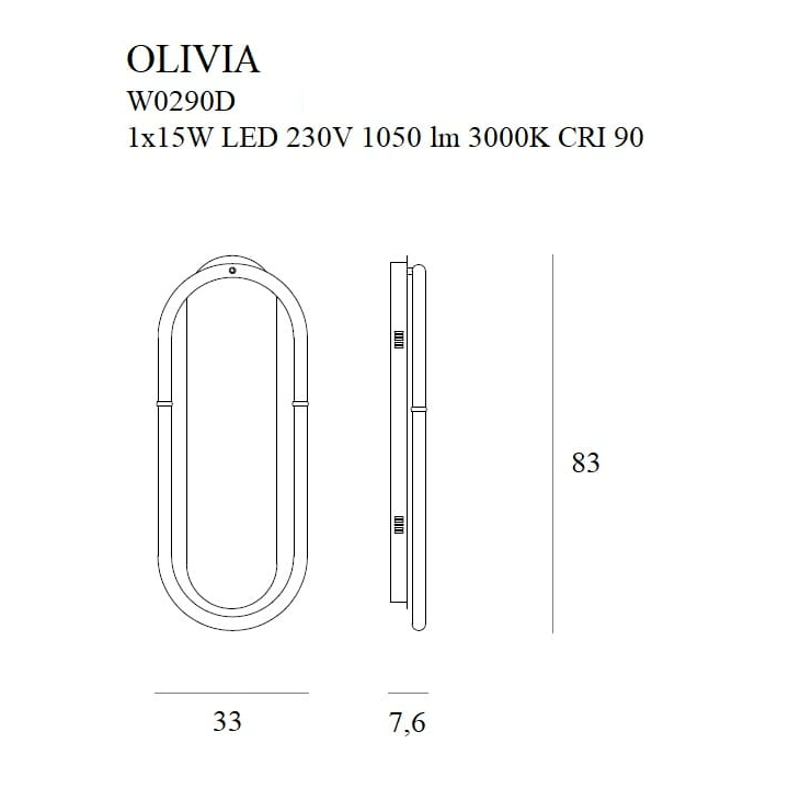 Maxlight Olivia W0290D złoty kinkiet LED 15W, 3000K, CRI90, IP20
