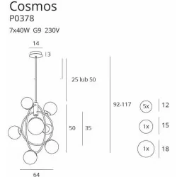 Maxlight Cosmos P0378 hanging lamp, 7 shades, gold, modern style