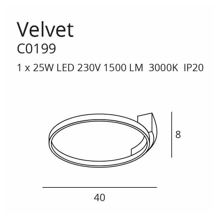 Maxlight Velvet C0199 nowoczesny plafon LED 25W, 1500lm, 3000K, czarny