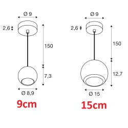 SLV LIGHT EYE 90/150 hanging lamp GU10 white, black spherical shade