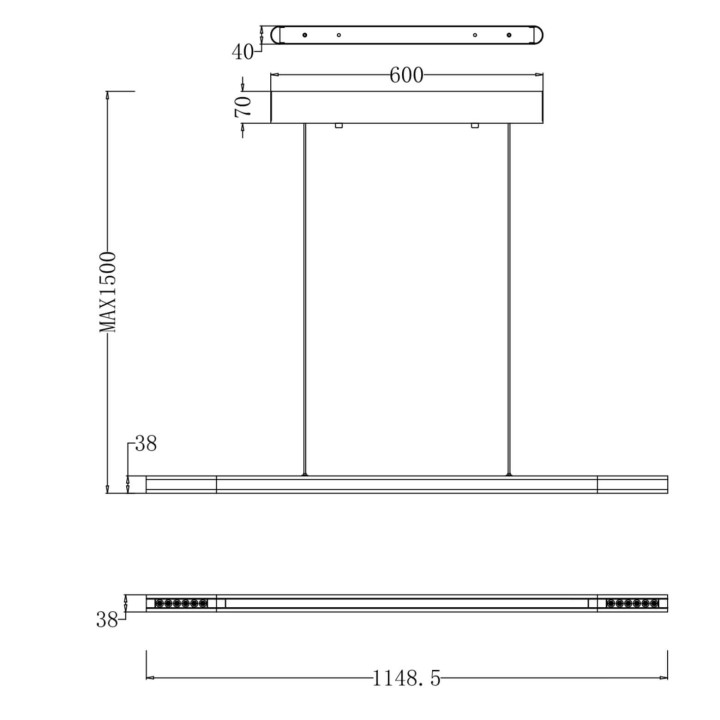 SLED MAXLINE LED wisząca LED 115cm smart TUYA wymiary