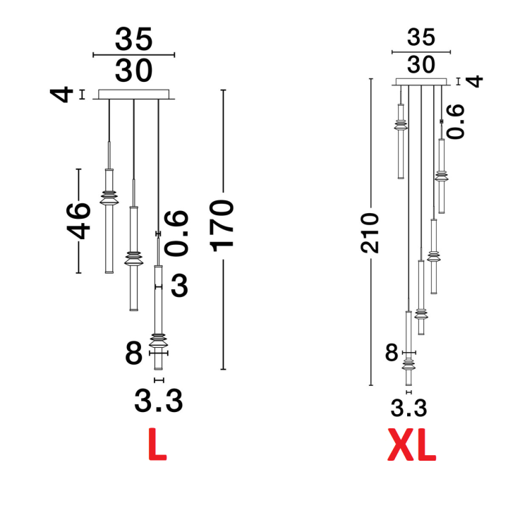 LUCES URUBICHA LE44690/1 lampa wisząca LED 3000K 18W/32W 170/210cm