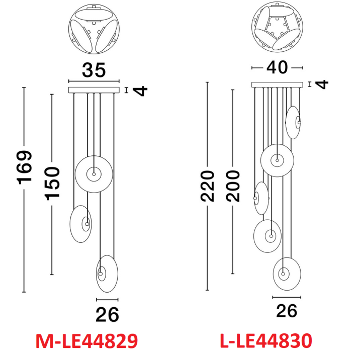 LUCES HUACARAJE LE44829/30 szara lampa wisząca LED z 3 lub 5 kloszami