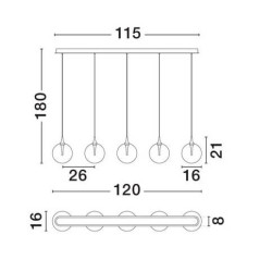 LUCES LURVELA LE45131/5 LED pendant lamp 3000K grey, gold
