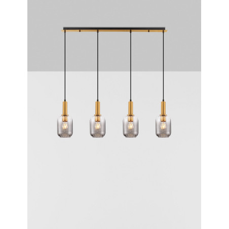 LUCES QUERISA LE45217 lampa wisząca z 4 kloszami złoto-szary LUCES QUERISA LE45217 lampa wisząca z 4 kloszami złoto-szary