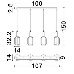 LUCES QUERISA LE45217 lampa wisząca z 4 kloszami złoto-szary