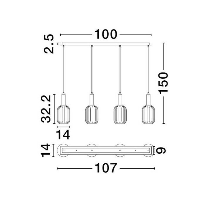 LUCES QUERISA LE45217 lampa wisząca z 4 kloszami złoto-szary