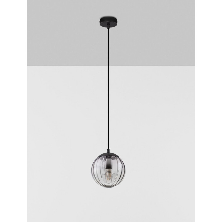 LUCES CELONDA LE45218 lampa wisząca E27 czarna szklany klosz