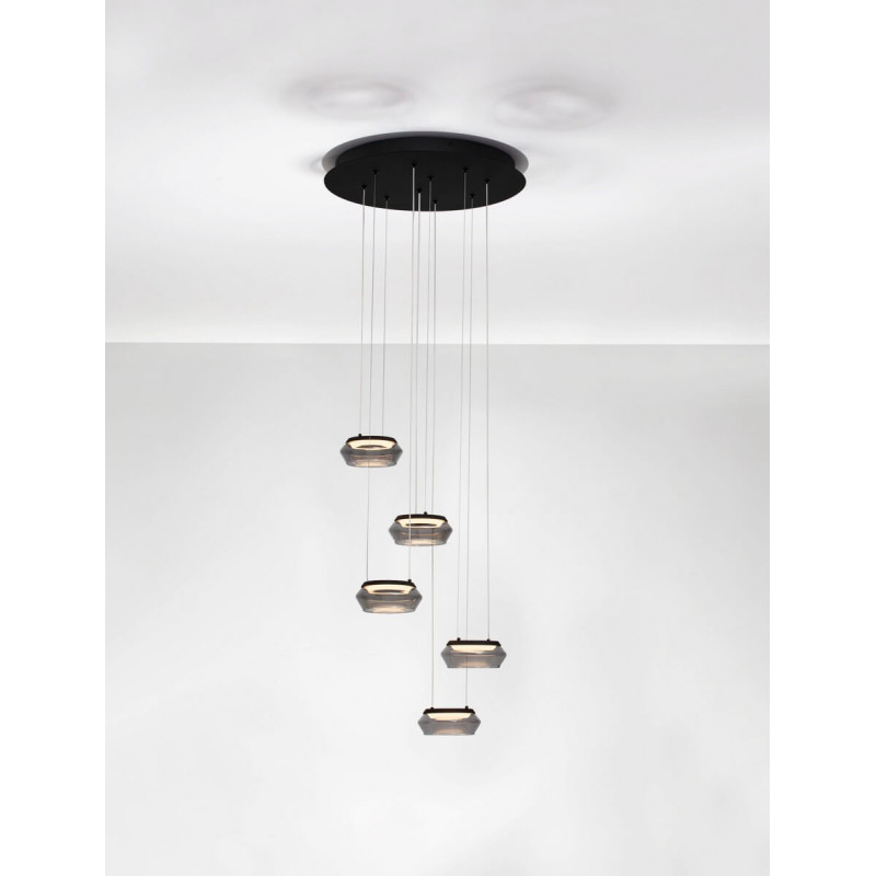 LUCES OVANIRA LE45196 hanging lamp black LED 3000K 5 lampshades