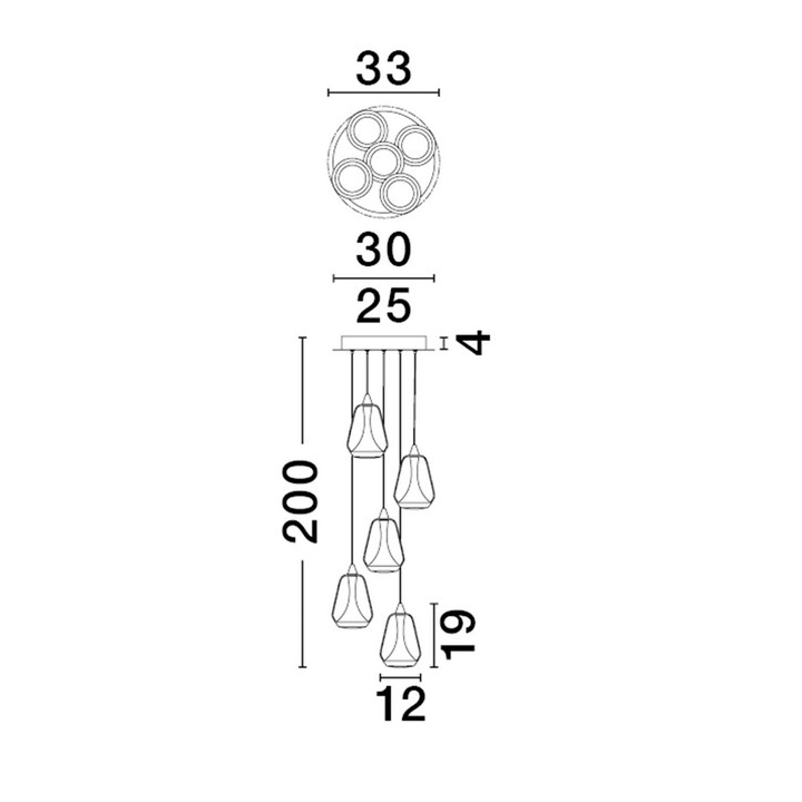 LUCES RORIZNO LE45111/4 lampa wisząca LED 5 kloszy 2 kolory