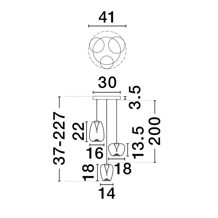 LUCES JAREVIA LE45122/6 lampa wisząca z 3 kloszami LED 3000K