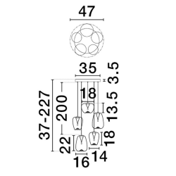 LUCES JAREVIA LE45123/7 lampa wisząca LED 3000K 18W 5 kloszy