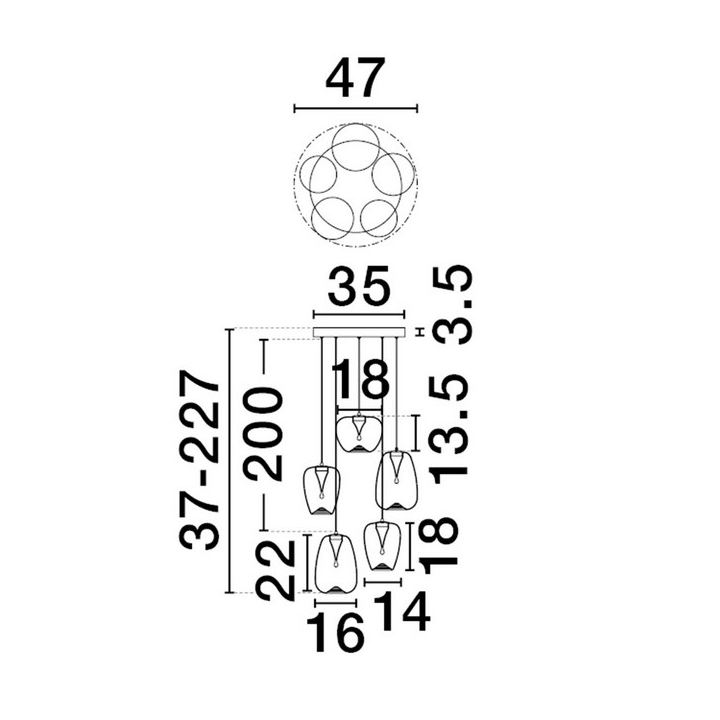 LUCES JAREVIA LE45123/7 LED pendant lamp 3000K 18W 5 lampshades