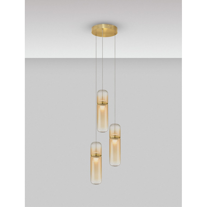 LUCES REBALVO LE45200 lampa wisząca złota 3 klosze LED 21W
