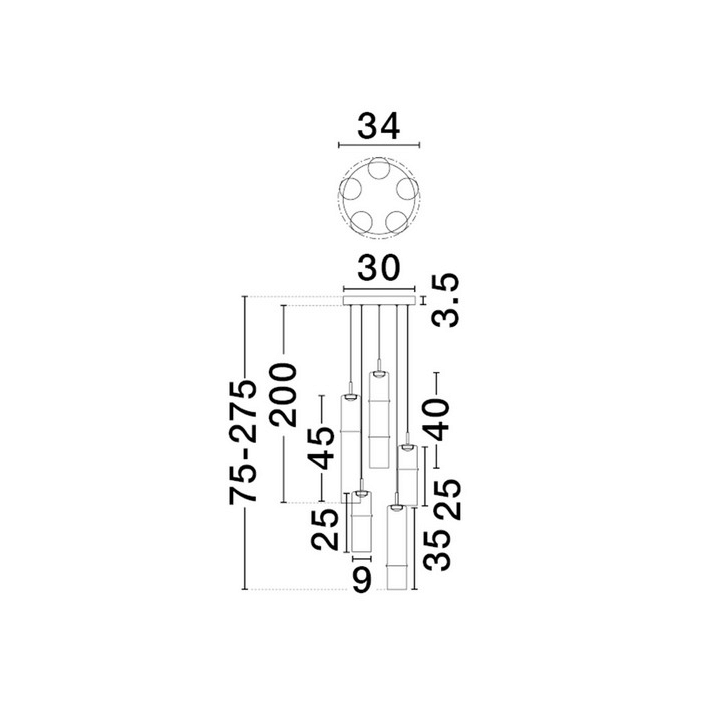 LUCES SARTANO LE45164/8 hanging lamp 5 LED tubes mocha, gold