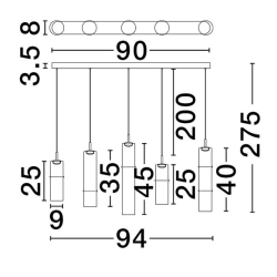 LUCES SARTANO LE45165/9 lampa wisząca LED 3000K 18W 5 kloszy