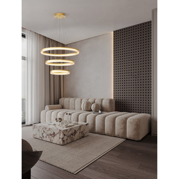 LUCES LANTELVO LE45394 LED 3-ring pendant lamp &ndash; gold, 90W