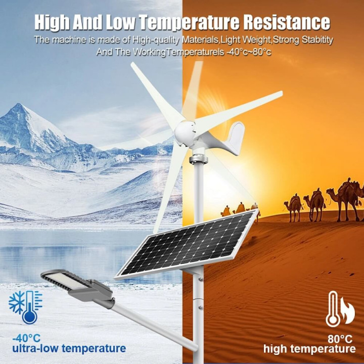 Hybrid LED lamp 2x40W, 6m pole, 550W panels, 400W turbine