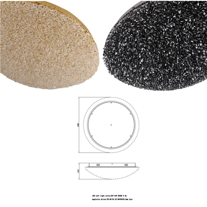 ADANI Swarovski plafon kryształowy 58cm czarny, złoty