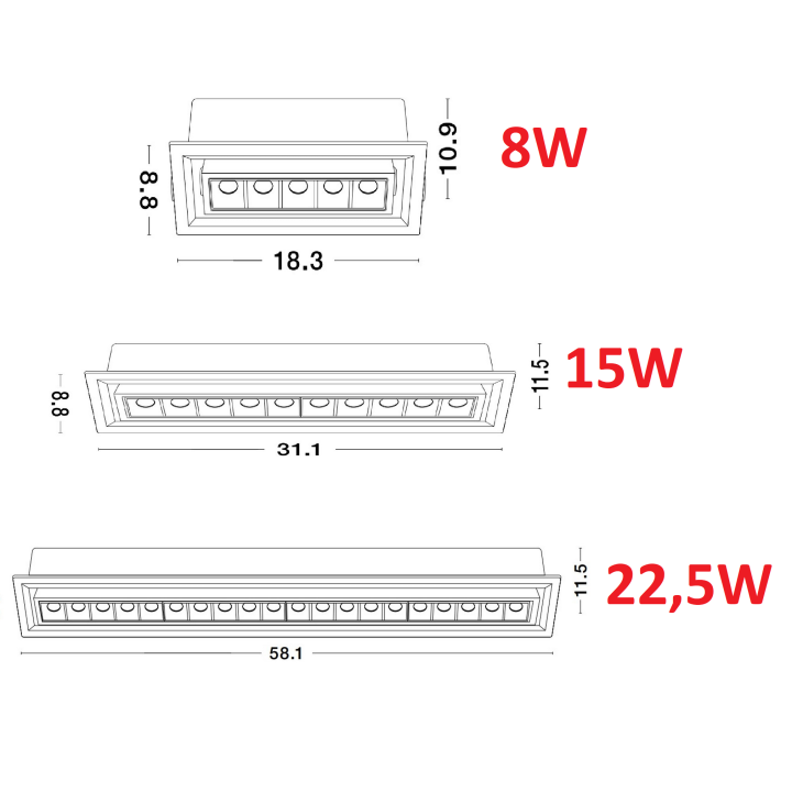 LUCES MURELIA LE65129/30/31 oprawa wpuszczana LED 3000K