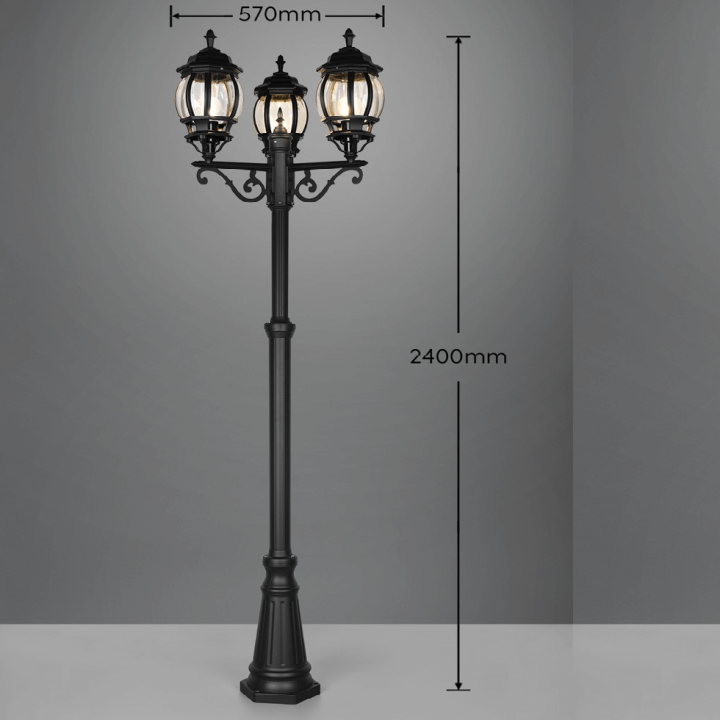 TRIO ELVO black garden standing lamp 240cm 3xE27