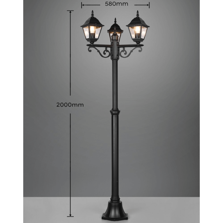 TRIO LIVENZA black garden standing lamp 200cm 3xE27