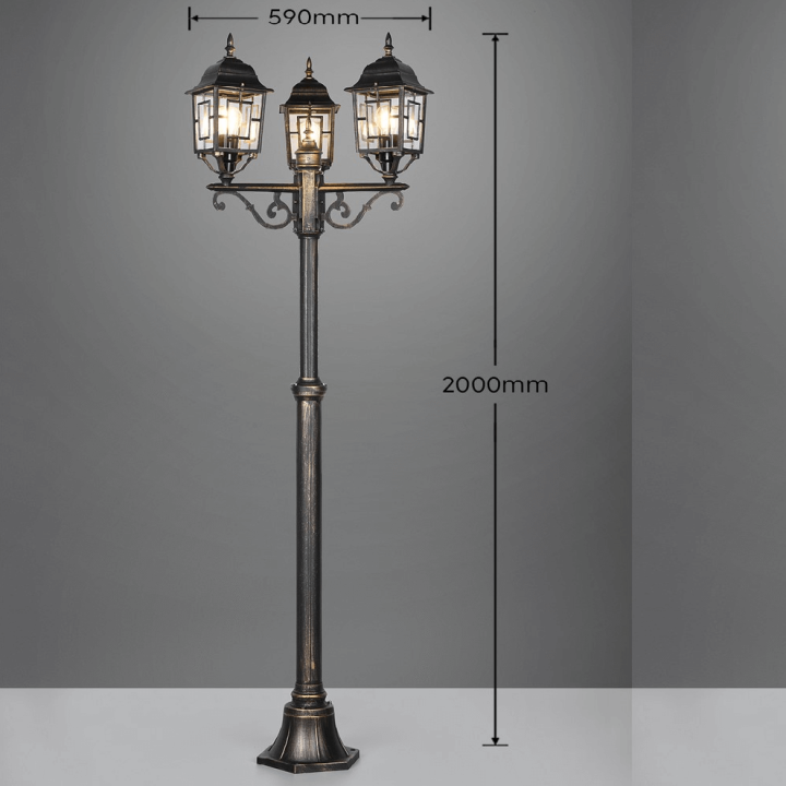 TRIO VOLTURNO rdzawa lampa ogrodowa 200cm z aluminium 3xE27